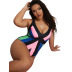 plus size sling backless stitching contrast color one-piece swimsuit NSJHD124879