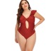plus size ruffle sleeveless backless hollowed solid color one-piece swimsuit NSJHD124881