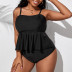 plus size sling backless ruffles solid color Tankini two-piece set NSJHD124889