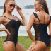 stitching sling backless solid color mesh one-piece swimsuit NSJHD124890