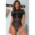 high-necked short-sleeved hollow embroidery mesh one-piece underwear NSQMY124902