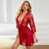 embroidery lace up long sleeve nightdress with panties NSQMY124903