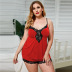 plus size lace suspenders solid color see-through pajamas set NSQMY124921