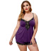 plus size lace suspenders solid color see-through pajamas set NSQMY124921