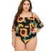 plus size sunflower print suspender ruffles one-piece swimsuit NSJHD124952
