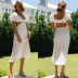 V-neck princess sleeves waistless solid color long dress NSJKW125003