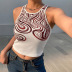 printing sleeveless slim stretch round neck vest NSFH125017