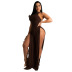 sleeveless lace-up backless high slit solid color jumpsuit NSMYF125026