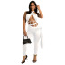 hanging neck backless high wiast stitching solid color see-through vest and pant set NSMYF125031