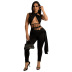 hanging neck backless high wiast stitching solid color see-through vest and pant set NSMYF125031