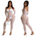 tight hanging neck backless wrap chest long sleeve solid color lace see-through jumpsuit NSMYF125032