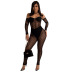 tight hanging neck backless wrap chest long sleeve solid color lace see-through jumpsuit NSMYF125032
