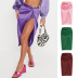 high waist kink irregular solid color satin split zipper sheath long skirt NSLDY125042