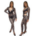 tight long-sleeved sequin round neck stitching color matching jumpsuits NSCYF125053