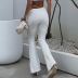 haigh waist hollow slim flared solid color pants NSKFE125062