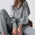 conjunto de pijama de pantalones de camisas de manga larga con solapa de satén de color sólido NSMSY125075