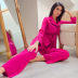 solid color lapel satin long-sleeved nightgown trousers set NSMSY125077