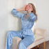 solid color lapel satin long-sleeved nightgown trousers set NSMSY125077