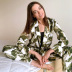 faux silk thin banana leaf print long-sleeved pajamas set NSMSY125082