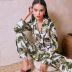 faux silk thin banana leaf print long-sleeved pajamas set NSMSY125082
