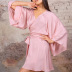 solid color lace three-quarter sleeve faux silk bathrobe NSMSY125086