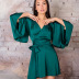 solid color lace three-quarter sleeve faux silk bathrobe NSMSY125086