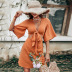 v-neck mid-sleeve lace-up hollow slim solid color dress NSDF125090