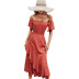 short-sleeved one-word shoulder irregular hem lace-up solid color dress NSDF125092