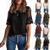 round neck short-sleeved loose solid color lace chiffon top NSLGY125102