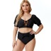 plus size low-cut short-sleeved hollow high-waist solid color Tankini two-piece set NSJHD125116