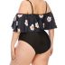 plus size print sling hollow lace-up ruffled one-piece swimsuit NSJHD125121