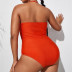 plus size hollowed halter neck lace-up low-cut solid color one-piece swimsuit NSJHD125122