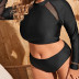 plus size long-sleeved stitching round neck solid color mesh Tankini set NSJHD125123