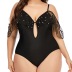 plus size sling low-cut backless hollow polka dots mesh one-piece swimsuit NSJHD125124