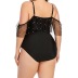 plus size sling low-cut backless hollow polka dots mesh one-piece swimsuit NSJHD125124