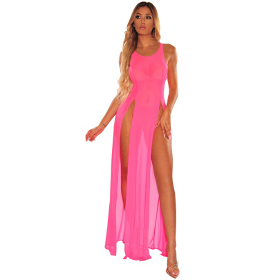 Solid Color Sleeveless Mesh Beach Dress Multicolor  NSMRF125195