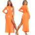 solid color high elastic long sleeve mesh slit beach cover-up NSMRF125205