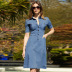 imitation denim button slim short-sleeved lapel dress NSHYG125293
