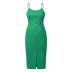 knitted button slit slim sling low-cut dress NSHYG125294