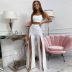 high waist slim slit wide leg solid color trousers NSCOK125320
