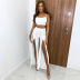 high waist slim slit wide leg solid color trousers NSCOK125320