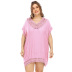plus size hollow V-neck short sleeve loose solid color beach outdoor cover-up (multicolor) NSOY125343