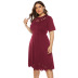 plus size hollowed short-sleeved round neck solid color dress NSOY125344