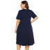 plus size hollowed short-sleeved round neck solid color dress NSOY125344