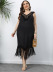 Plus size hand hook tassel sleeveless hollow solid color dress NSOY125348