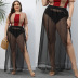 plus size elastic high waist slit solid color see-through skirt NSOY125350