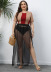 plus size elastic high waist slit solid color see-through skirt NSOY125350