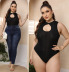 Plus size round neck sleeveless hollow solid color jumpsuit NSOY125352