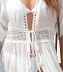 loose lace-up hollow short sleeve long solid color beach outdoor cover-up NSOY125354