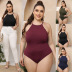 plus size tight round neck sleeveless solid color jumpsuit NSOY125356